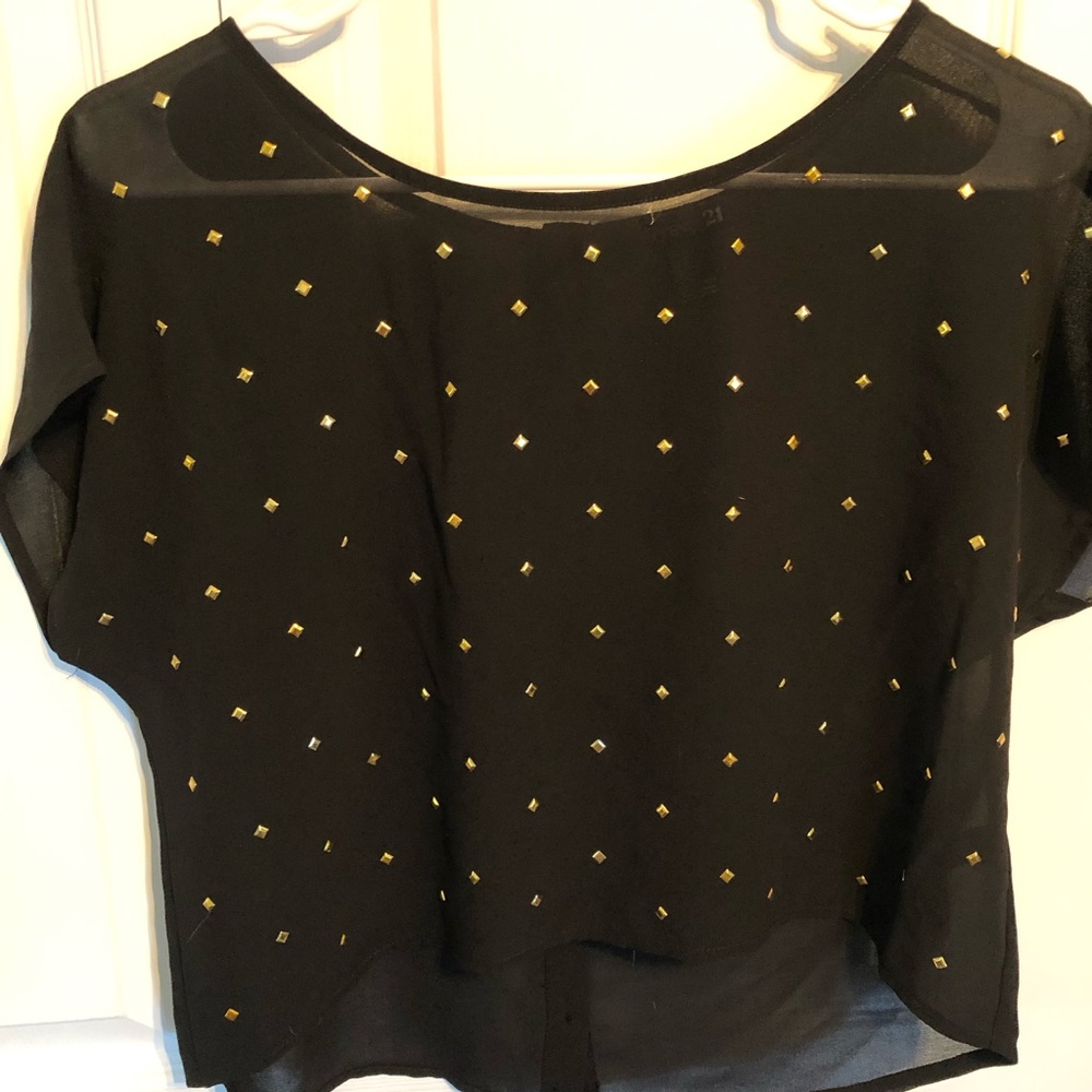 Black with gold detail sheer crop tee